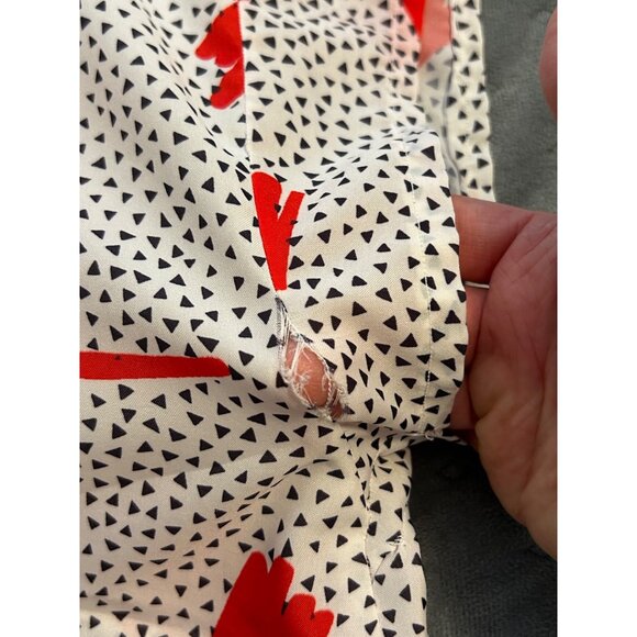 Vintage Rhapsody 1980s Print Womens White Red & Black Abstract Print Blouse FLAW - Picture 6 of 8